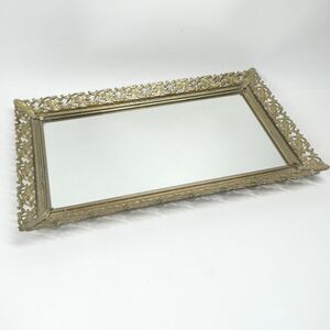 Brass Tray Mirrored Vanity Dresser 14x8 Rectancular MCM Vintage